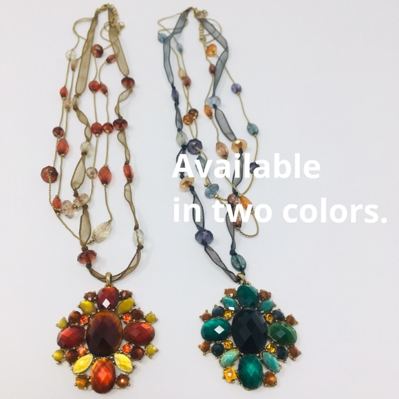 Teal Amber Faux Gemstone Beaded Statement Necklace - Picture 8 of 8